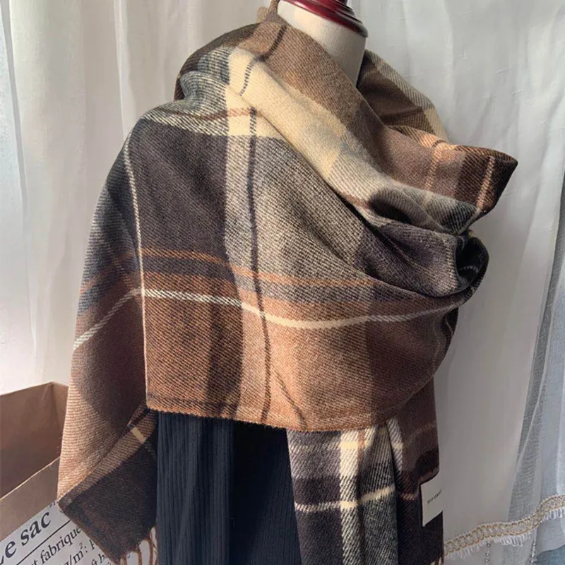 

ZHUO YNew imitation cashmere retro British fringed plaid scarf women autumn and winter thickening warm bib fashion shawl dual-us