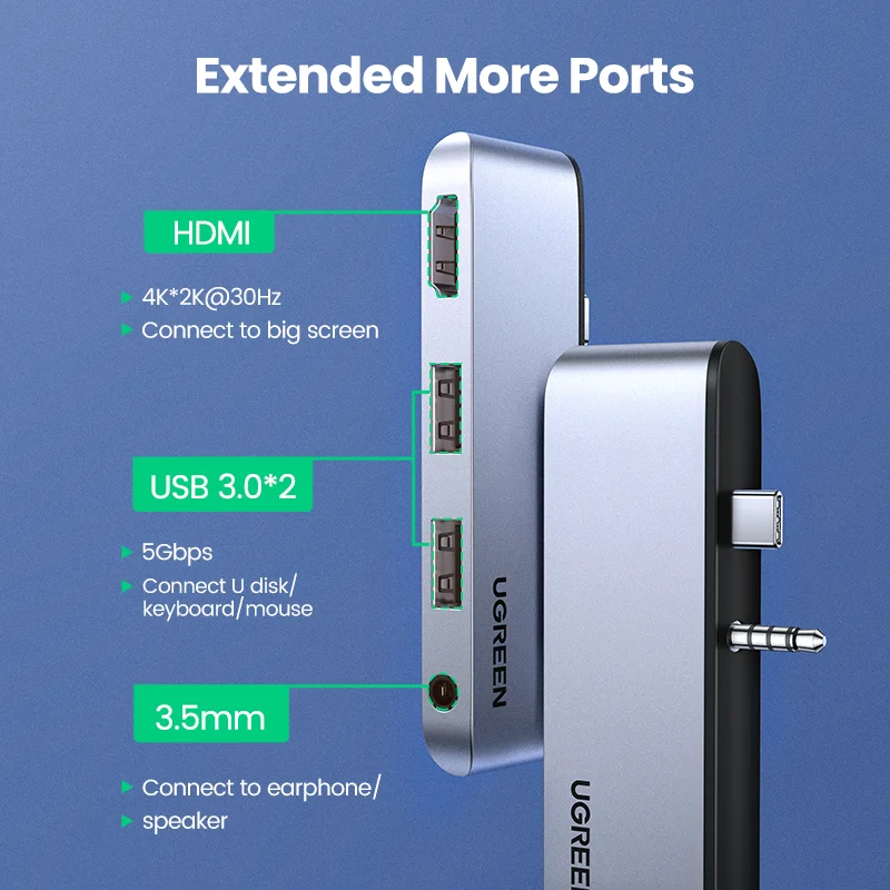 Док станция UGREEN для Microsoft Surface Go 2/1 USB C на 3 0 4K HDMI 5 мм|USB-хабы| |