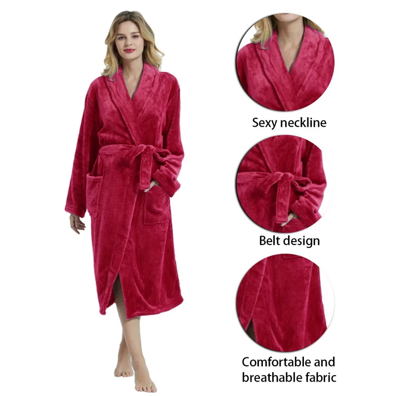 

2020 Sexy Kimono Sleepwear Robe Women Long Sleeve Pajama Man Warm Bath Towel Bathrobe Winter Thick Flannel Dressing Gown Bride