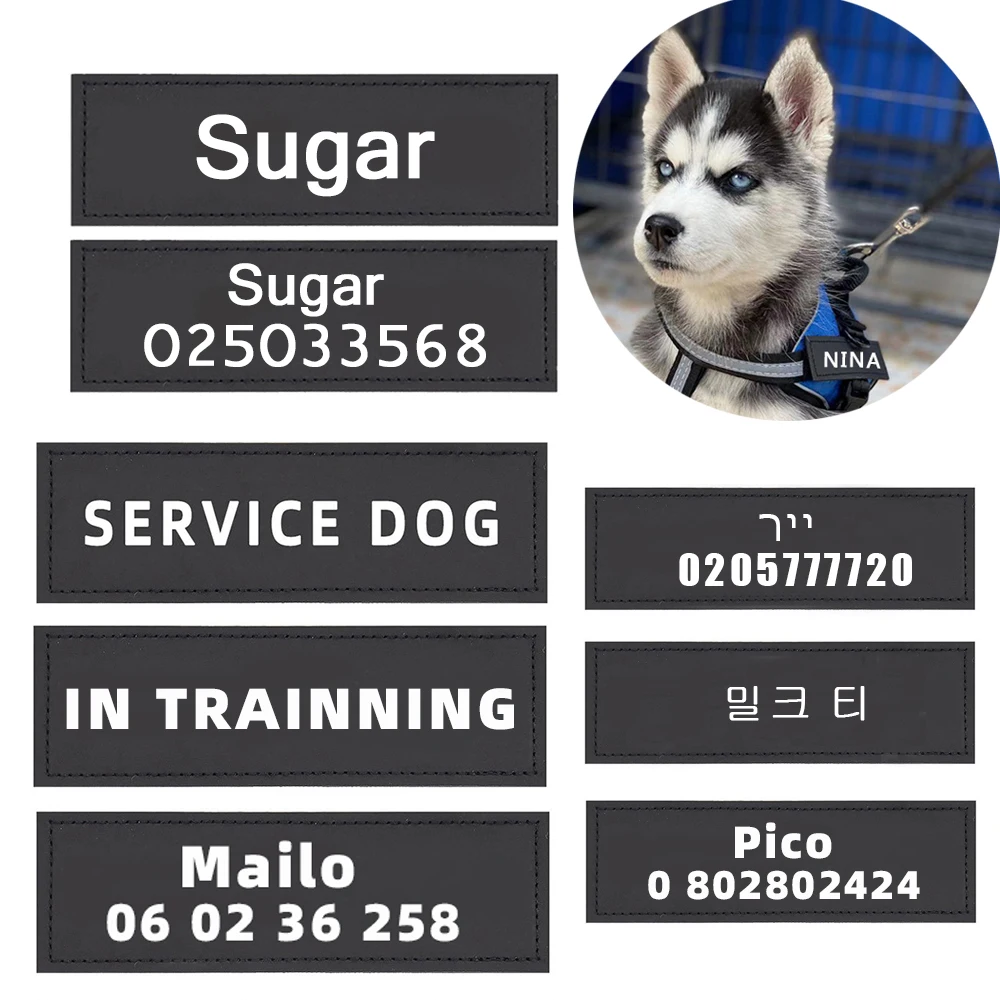 2 Pcs Pu Personalized Cat Dog ID Tags Name Custom Label Sticker Patch Custom Nameplate Velcro Dog Harness Collar Pet Accessories