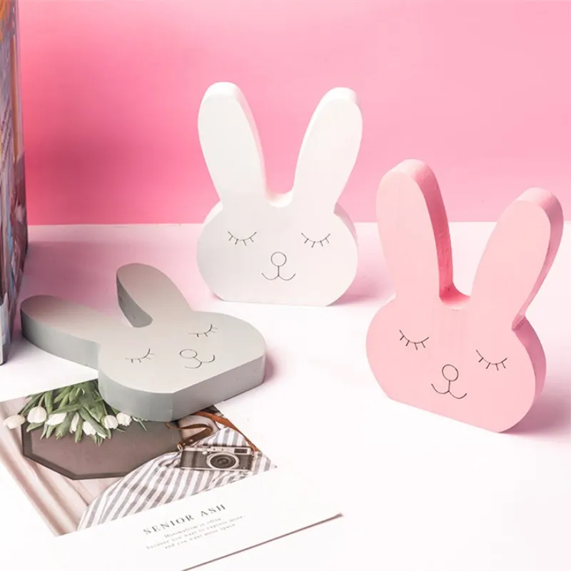 

INS Nordic Wooden Rabbit Ornaments Kids Room Decoration Wall Art Figurine Wood Toys Bunny Crafts Nursery Decor Photography Props