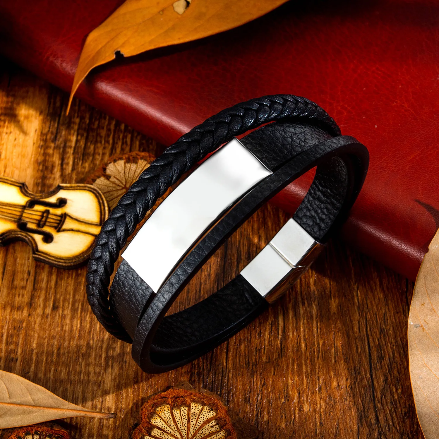 

Men's accessories jewelry Titanium steel Men's Multilayer Leather Bracelet Fashion Simplicity Personalized lettering gift