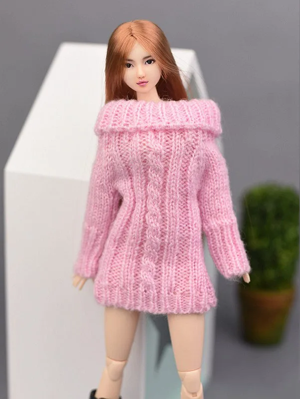 

Pink Fashion Handmade Knitted Woven Sweater For Barbie Doll Tops Coat Dress Clothes For 1/6 BJD Doll Accessories Gift For Girls