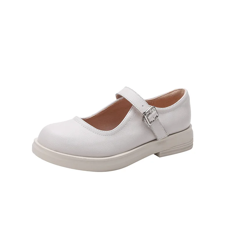 

New Retro Round Toe Women's Shoes Pure Color Small Leather Shoes Belt Buckle Simple Comfortable Trendy Fashion Home Outdoor