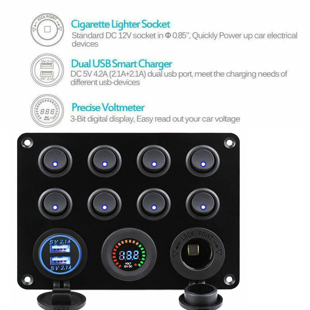 Водонепроницаемая панель переключателя с двумя портами USB и напряжением 12 ~ 24