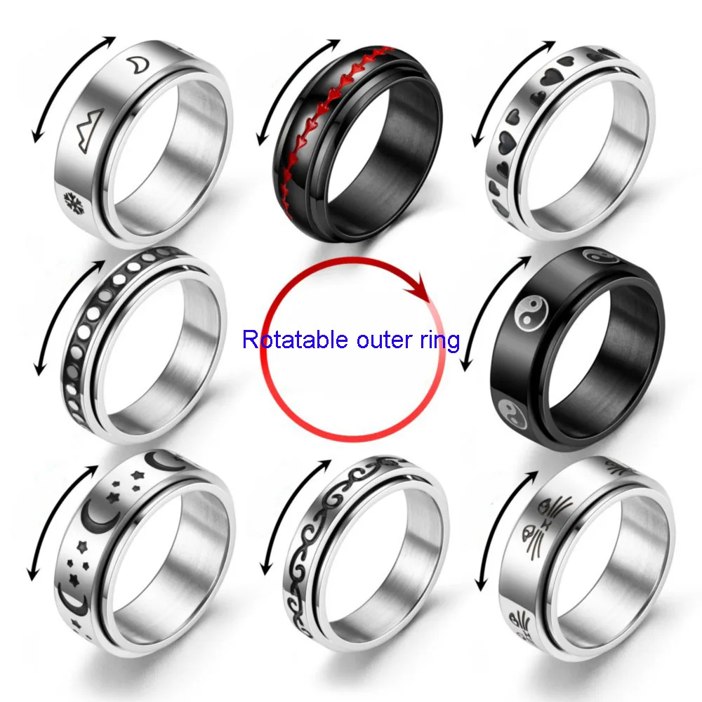 

GgDu 2022 New Fashion Jewelry Sun Star Moon Titanium Lucky Cat Rotatable Ring Couple Ring Gift for Women Men Wholesale