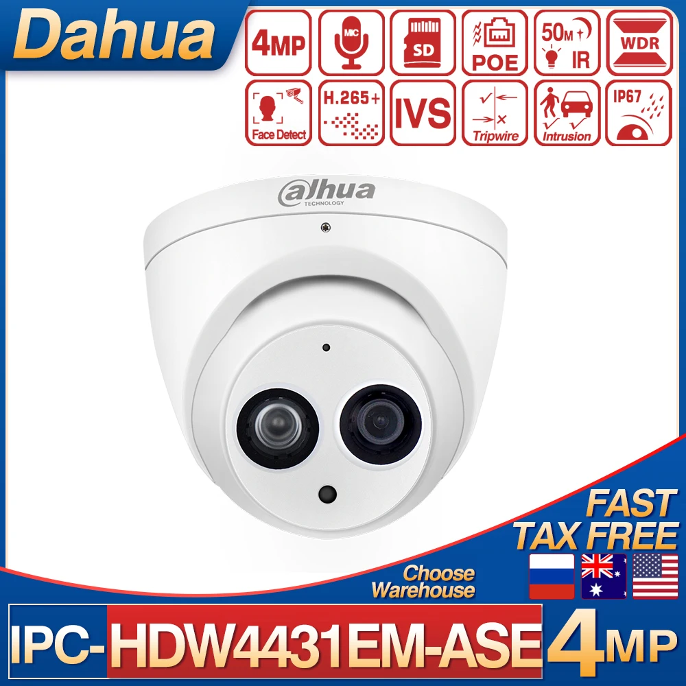 

Dahua IPC-HDW4431EM-ASE 4 МП ИК Сетевая камера с ИК расстоянием 50 м встроенный микрофон слот для SD-карты H.265 + обнаружение лица PoE WDR