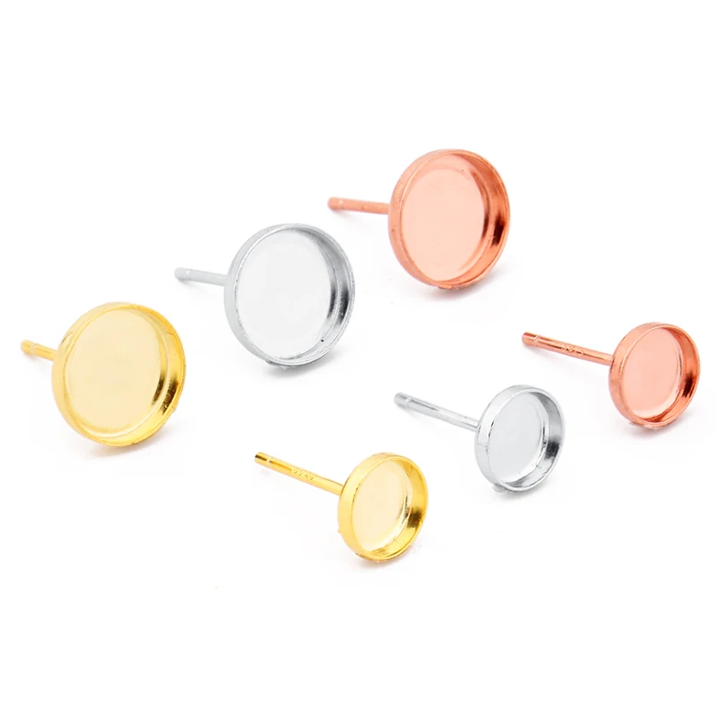 4pcs 925 Sterling Silve Stud Earrings Cabochon Blank Base Fit 6mm 8mm 12mm DIY Jewelry Making Accessories Wholesale Componet