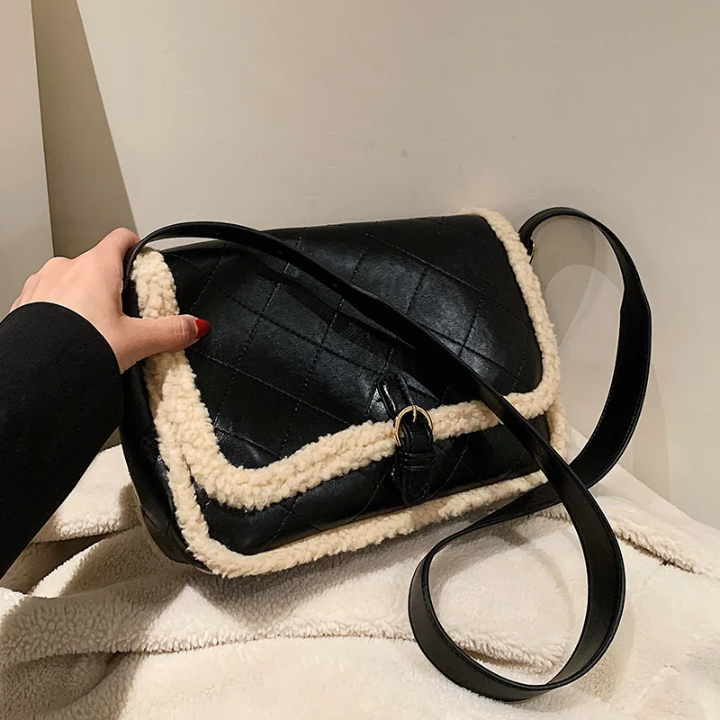 

Autumn and Winter Lamb Wool Small Bag Women's 2022 New Trendy Lingge Saddle Bag Fashion Single Shoulder Purses and Handbags