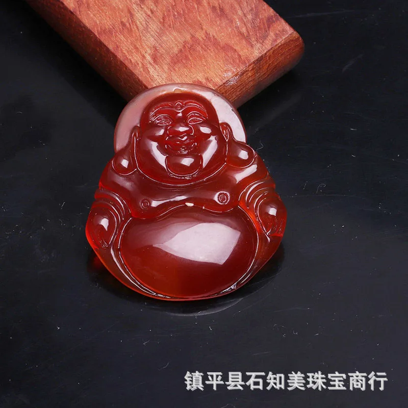 Natural Agate Chalcedony Big Belly Buddha Pendant Necklace Charm Jewellery Fashion Hand-Carved Woman Luck Amulet Sweater Chain | Украшения