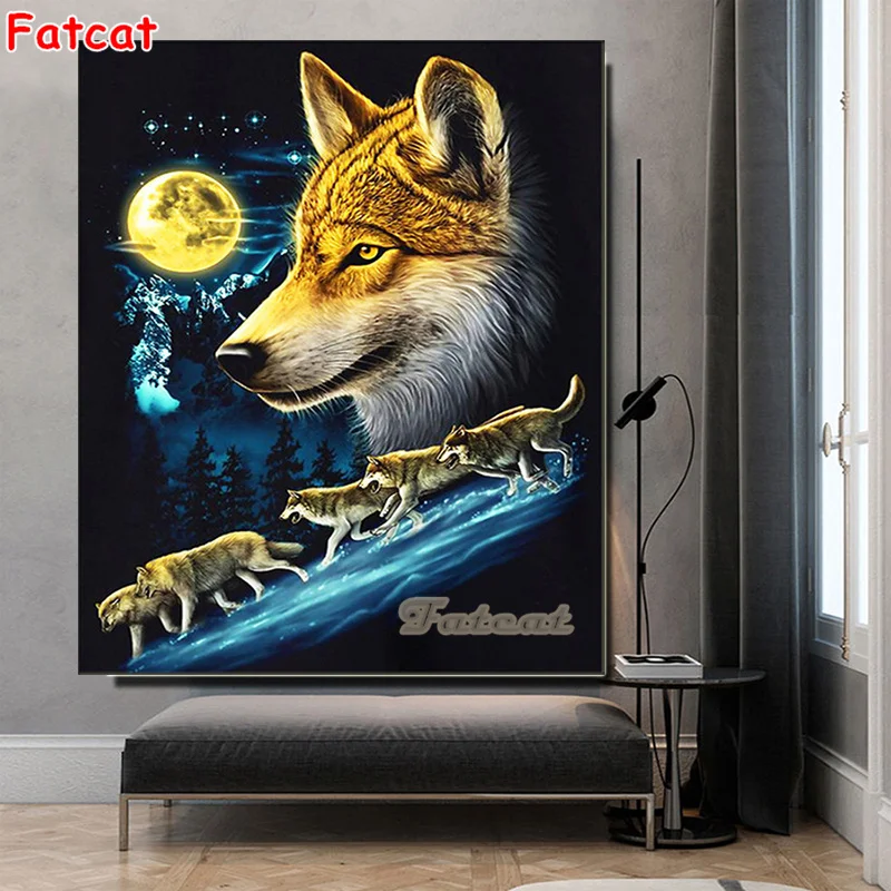 

Алмазная живопись «сделай сам», фэнтези, луна, волк, полная круглая/квадратная мозаика, картина стразы, снег, животное, домашний декор PP3450