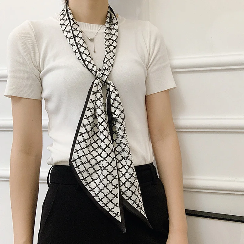 Длинный маленький женский шелковый шарф из саржевой ткани в южнокорейском стиле