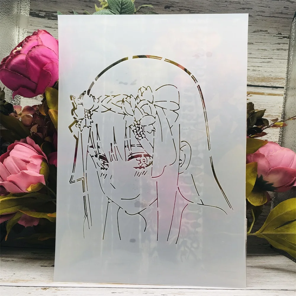 

A4 29cm Anime Zero Two Darling In The FranXX Bow DIY Layering Stencils Painting Scrapbook Coloring Emboss Album Decor Template