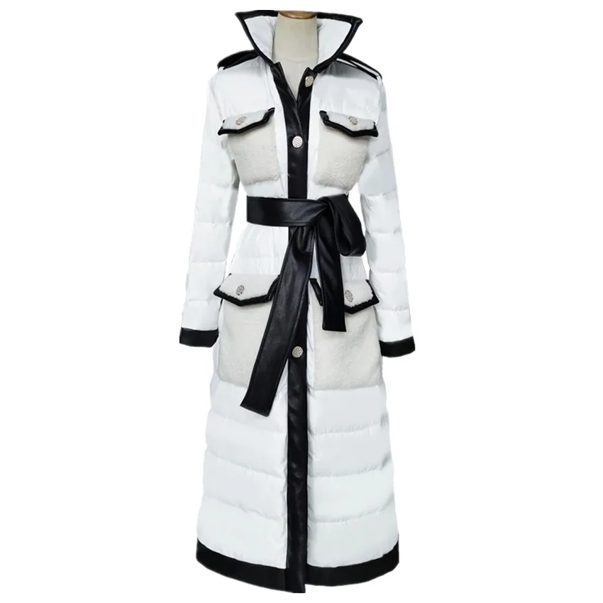

New arrival fashion white duck down coat women slim hit color stitching warm long Down jacket