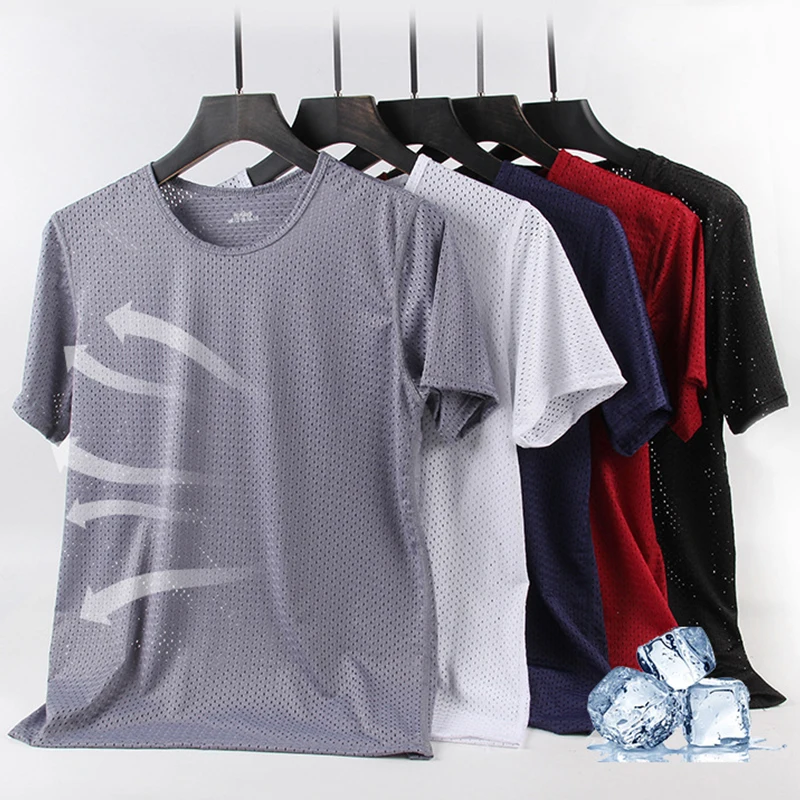 Men's Sexy Transparent Mesh T-shirts Male Short Sleeve Hollow Out T Shirt Summer Casual Fitness Tee Tops Plus Size D501605 | Мужская