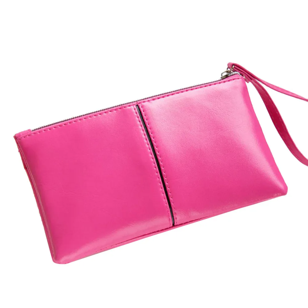 Hot Pink Женский кожаный длинный двойной кошелек высокого качества большой вместительный кошелек для монет студенческий клатч кошелек для монет - Цвет: Hot Pink