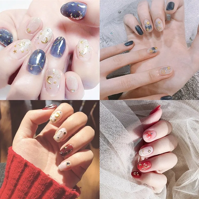 Золотые 3D наклейки для ногтей полосы геометрические звезды самоклеющиеся