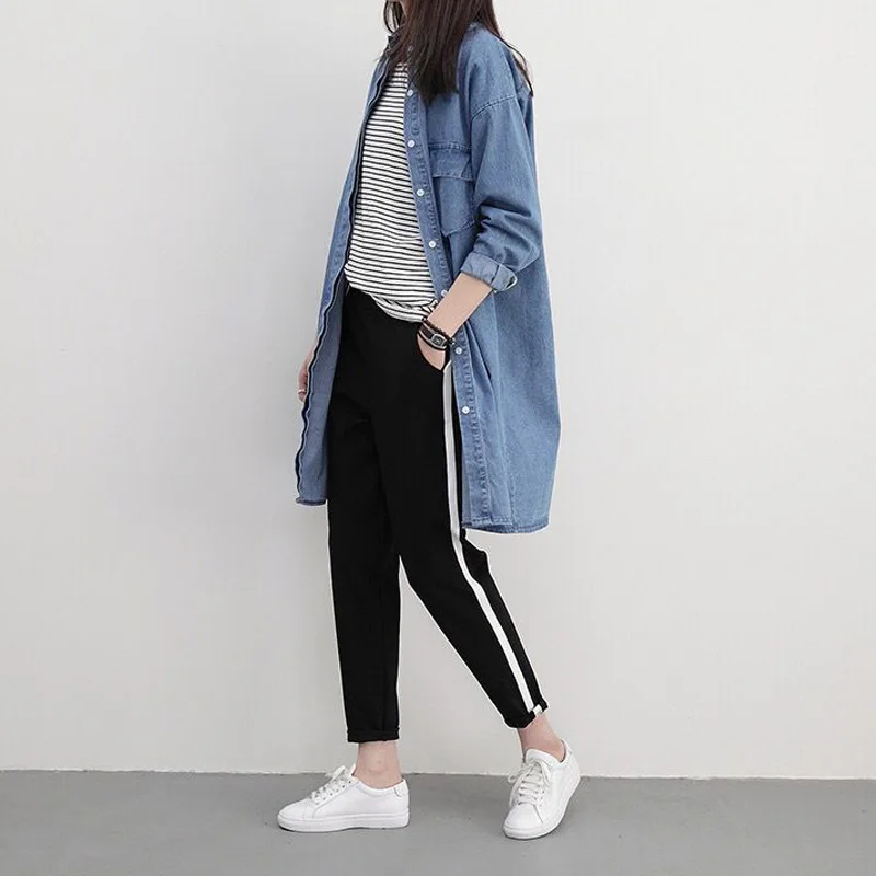 

Top Fashion Women Side Striped Harem Pants Women Black Casual High Waist Pants Drawstring Loose Trousers Pantalon Femme