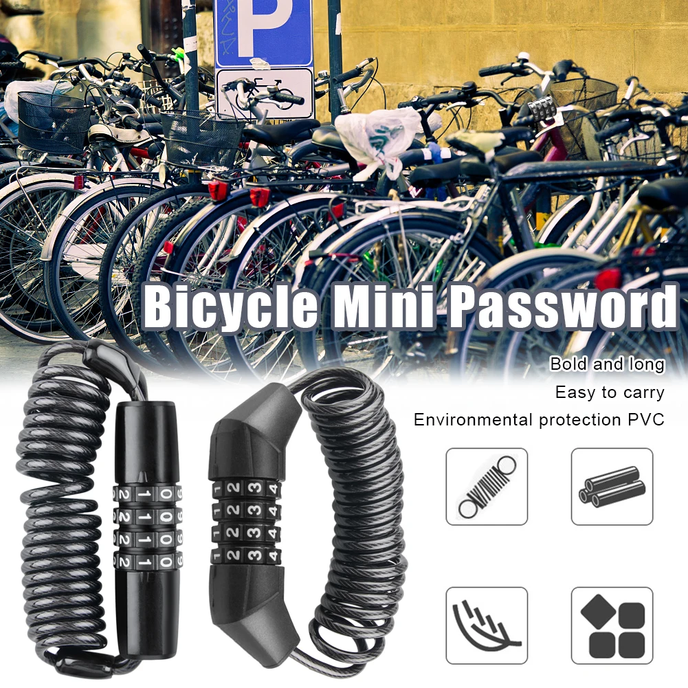 

1.6M Bicycle Helmet Lock Zinc Alloy Portable MTB Bike Motorcycle Helmet Locking Chain 4 Digit Password Combination Anti-theft