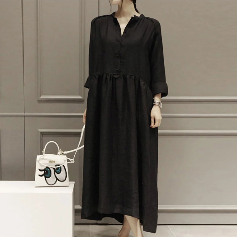 Chicever Лето 2017 г. платье Для женщин с длинным рукавом Свободные Винтаж Черный цвет
