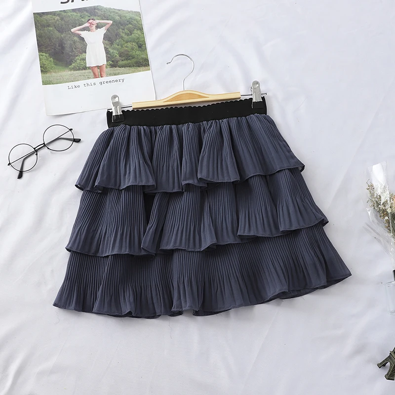 Мини юбка женская плиссированная трехслойная трапециевидная Повседневная