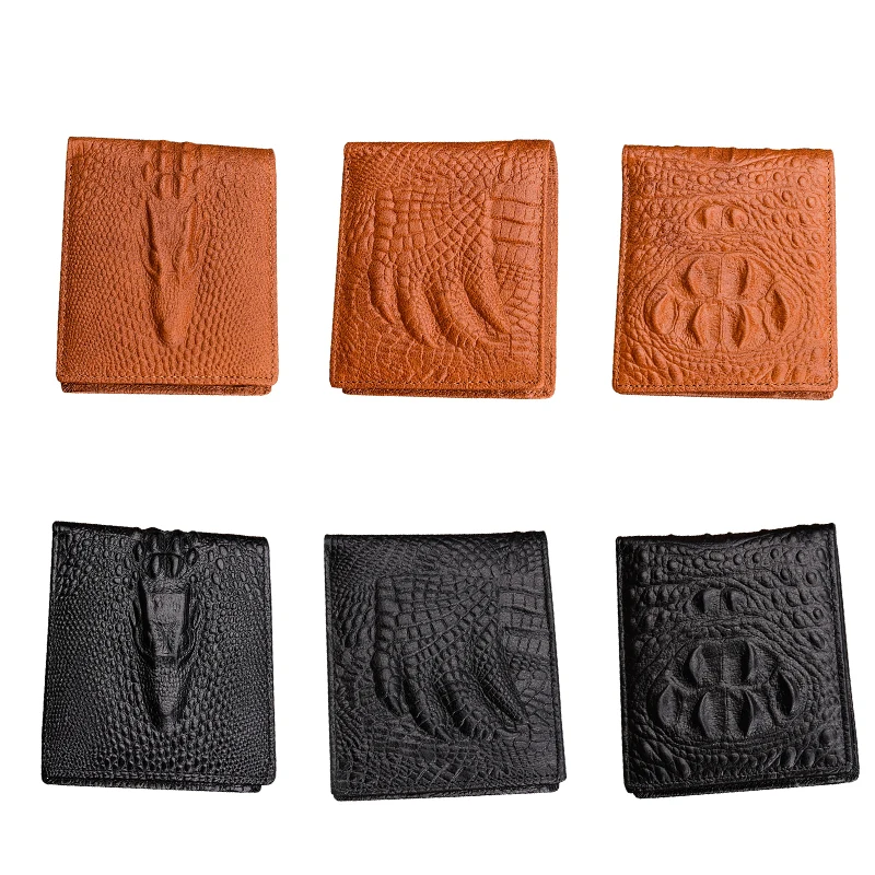 Кошелек тройного сложения мужской бумажник из натуральной кожи с крокодиловым