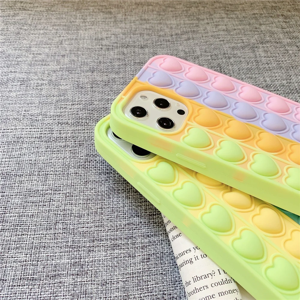 

Phone Cases for iPhone 12 11 Pro Max XS XR SE 2020 7 8 Plus Soft Silicone Back Cover Stress Reliever Love Heart Shockproof Coque