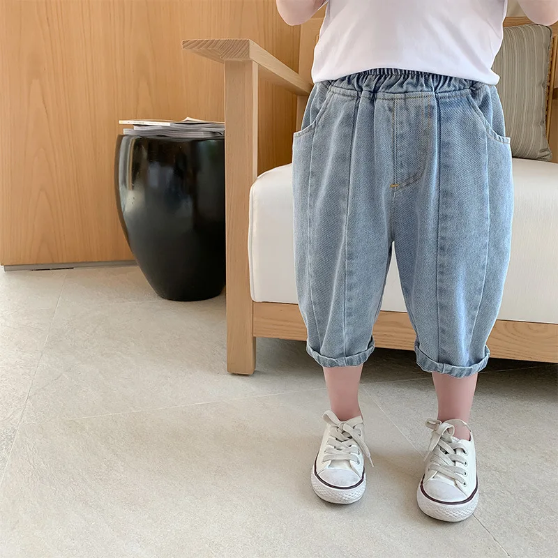 Модные повседневные джинсовые брюки для мальчиков до колена маленьких девочек