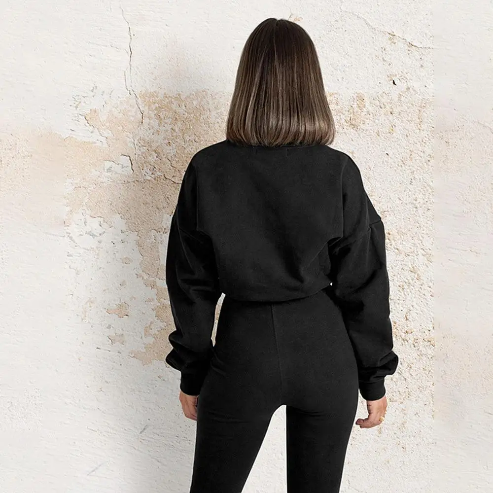 

women's Pants Suits Autumn and winter street trend loose umbilical drawstring sweater split slacks suit
