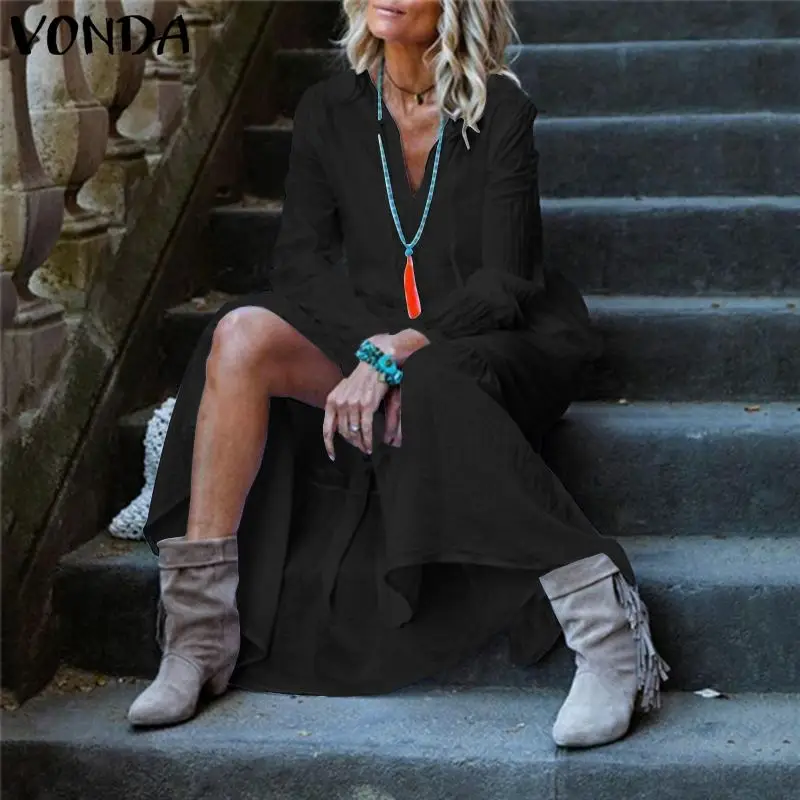 Женское повседневное однотонное платье VONDA свободное Плиссированное длинное с