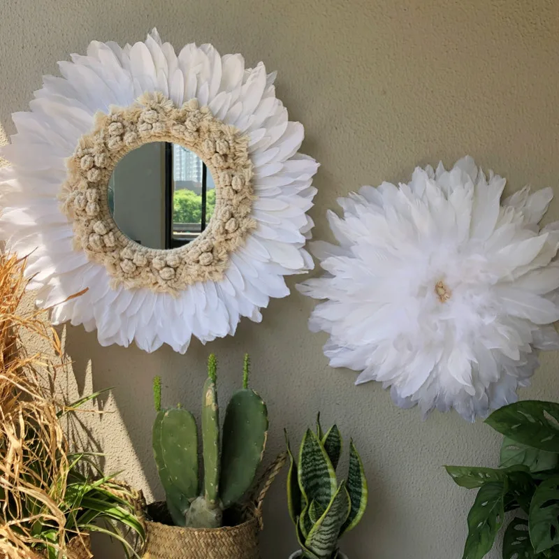 3 Pcs Hand-woven Macrame Feather Mirror Wall Hanging Nordic Porch Creative Living Room Sofa B&ampB Decor Headboard Boho | Дом и сад
