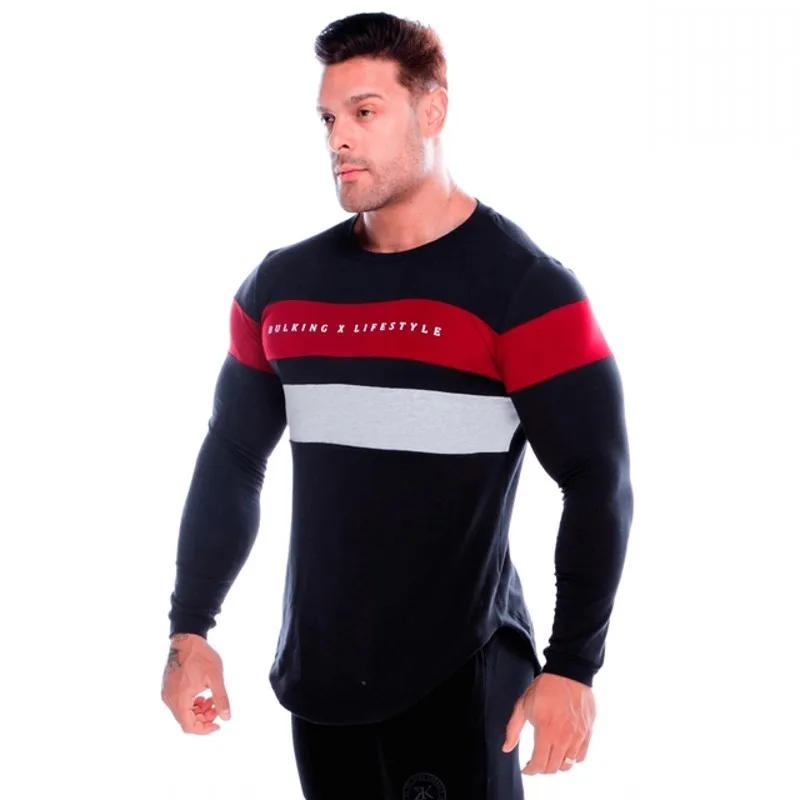 Мужская хлопковая футболка с длинным рукавом повседневная облегающая для