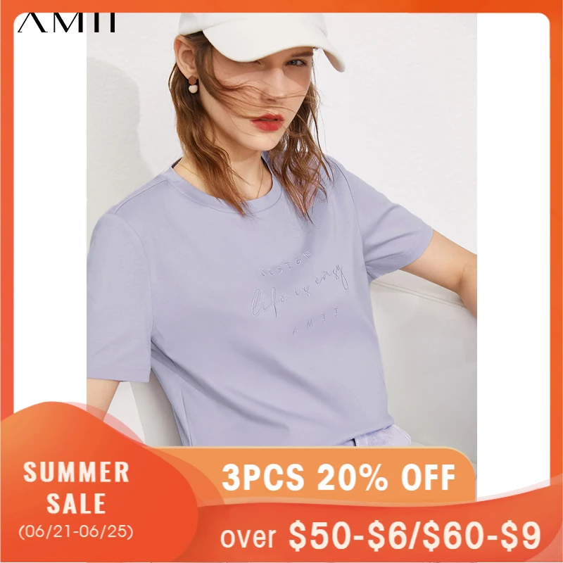 Женская летняя футболка Amii в минималистском стиле модные женские топы из 100%