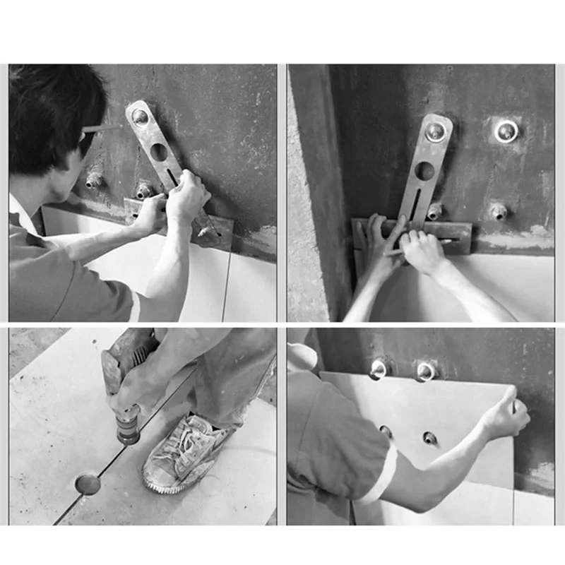 

Multi-Functional Stainless Steel Ceramic Tile Hole Locator Ruler Adjustable Punching Hand Tool for House Decorated Work