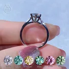 Кольца с муассанитом, 100% реальная игра, классическое кольцо из серебра пробы с бриллиантами карат, 1 карат, 2 карата, голубого, розового, желтого, зеленого цвета