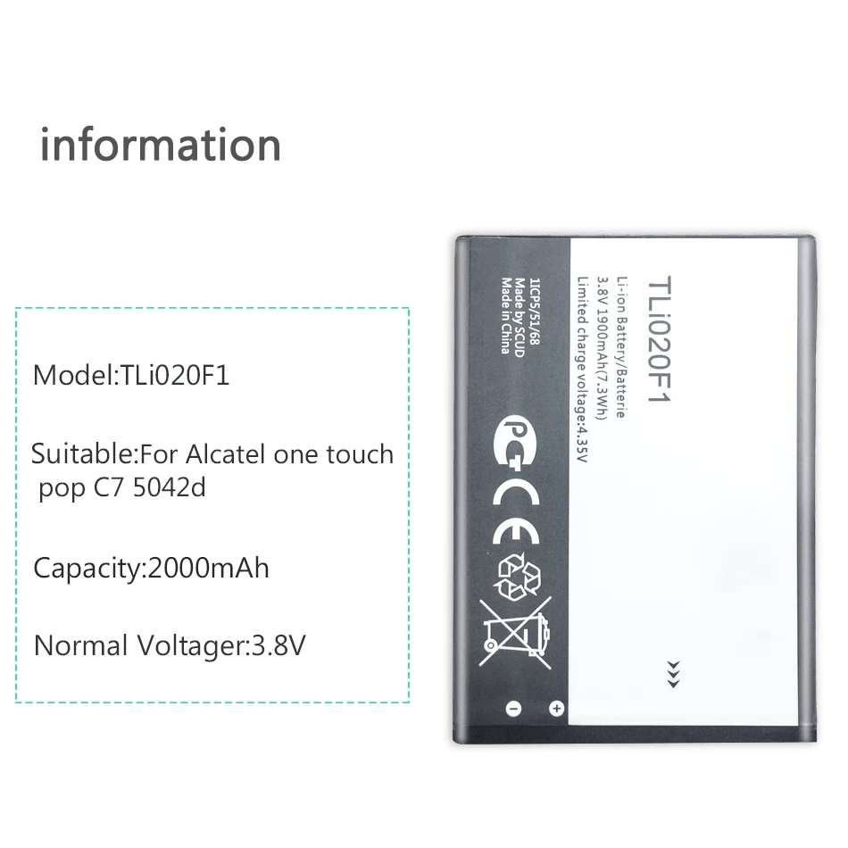 Для TCL J720 J720T J726T J728T для Alcatel One Touch Pop 2 5042d ALCATEL C7 OT 7040 7040D TLi020F1 2000mAh