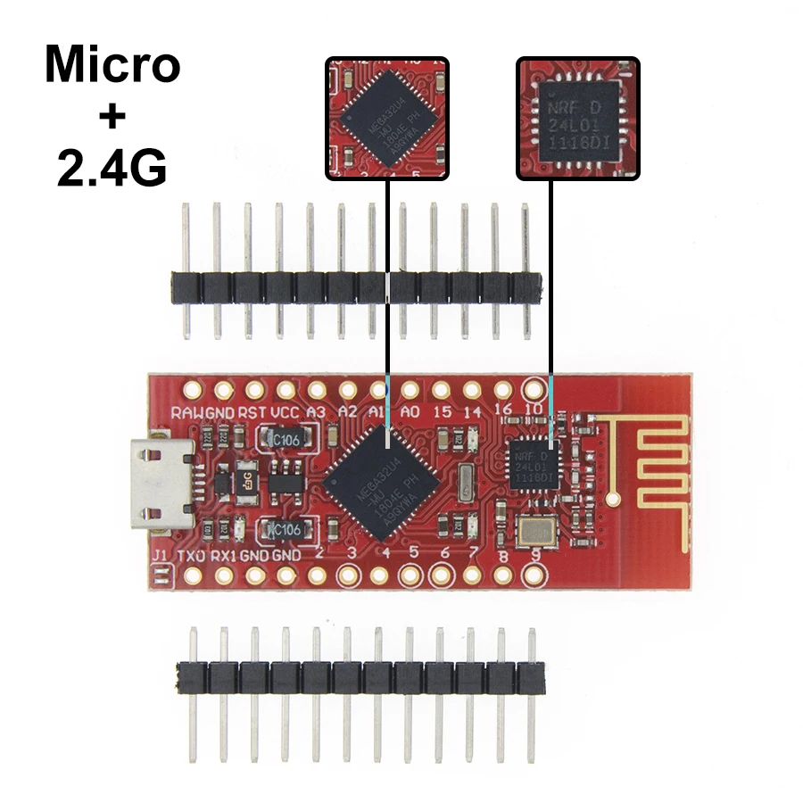Pro Micro с контроллером модуля 2 4G ATmega32U4 NRF24L01 5 В/16 МГц совместимый arduino|Интегральные