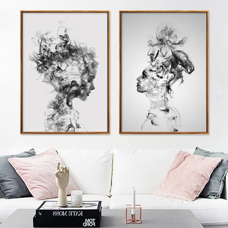 

Abstract Smokey Boy Girl Modern Minimalist Canvas Painting Print Wall Art Picture for Living Room Cuadros Home Decor Painting