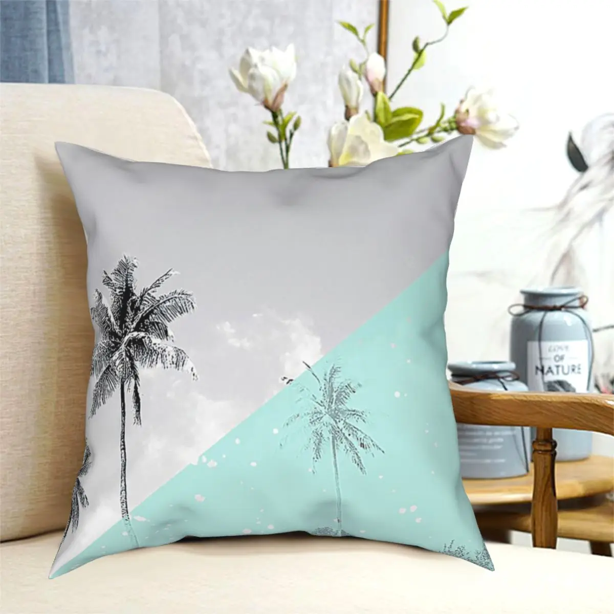 

Blue And Turquoise Island Vibes Retro Pillow Cushion Cover Decorative Pillowcases Case Home Sofa Cushions 40x40,45x45cm