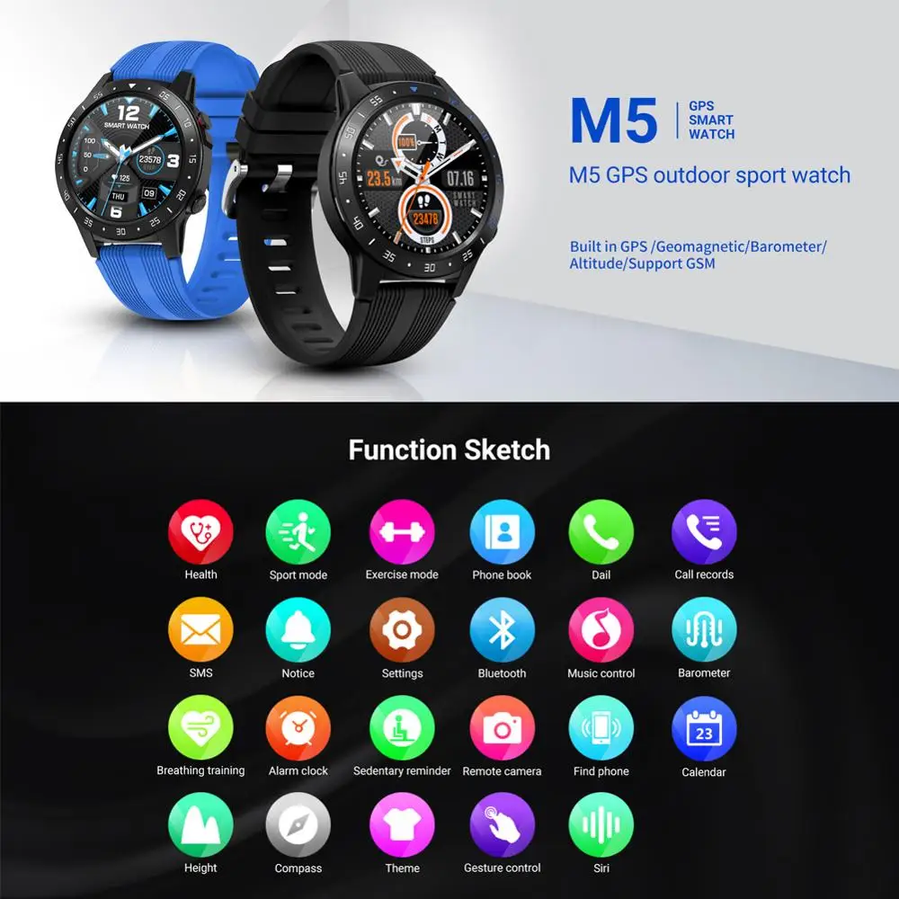 M5 Смарт часы водонепроницаемые носимые Bluetooth телефонный звонок gps 1 3 дюймов Smartwatch