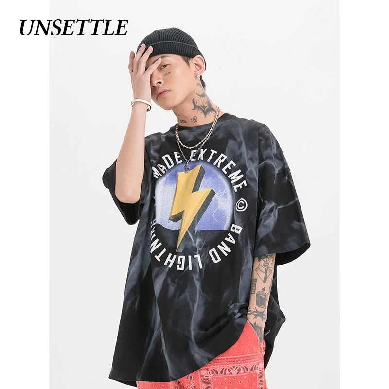 UNSETTLE Harajuku футболки Летние молнии для мужчин/женщин хип хоп модная футболка с