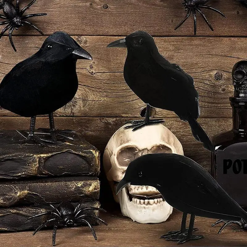 6 шт. черных ворон на Хэллоуин, искусственные с перьями, ручной работы, реалистичные для украшения внутри и снаружи.