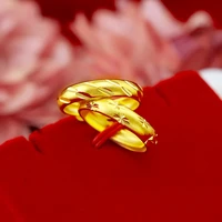 korean 14k gold ring for women wedding jewelry gypsophila meteor shower printed yellow gold men women classic couple rings gifts