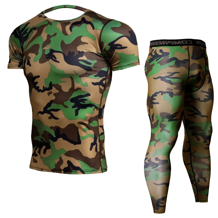 Камуфляжный спортивный костюм для бега футболка с коротким рукавом +