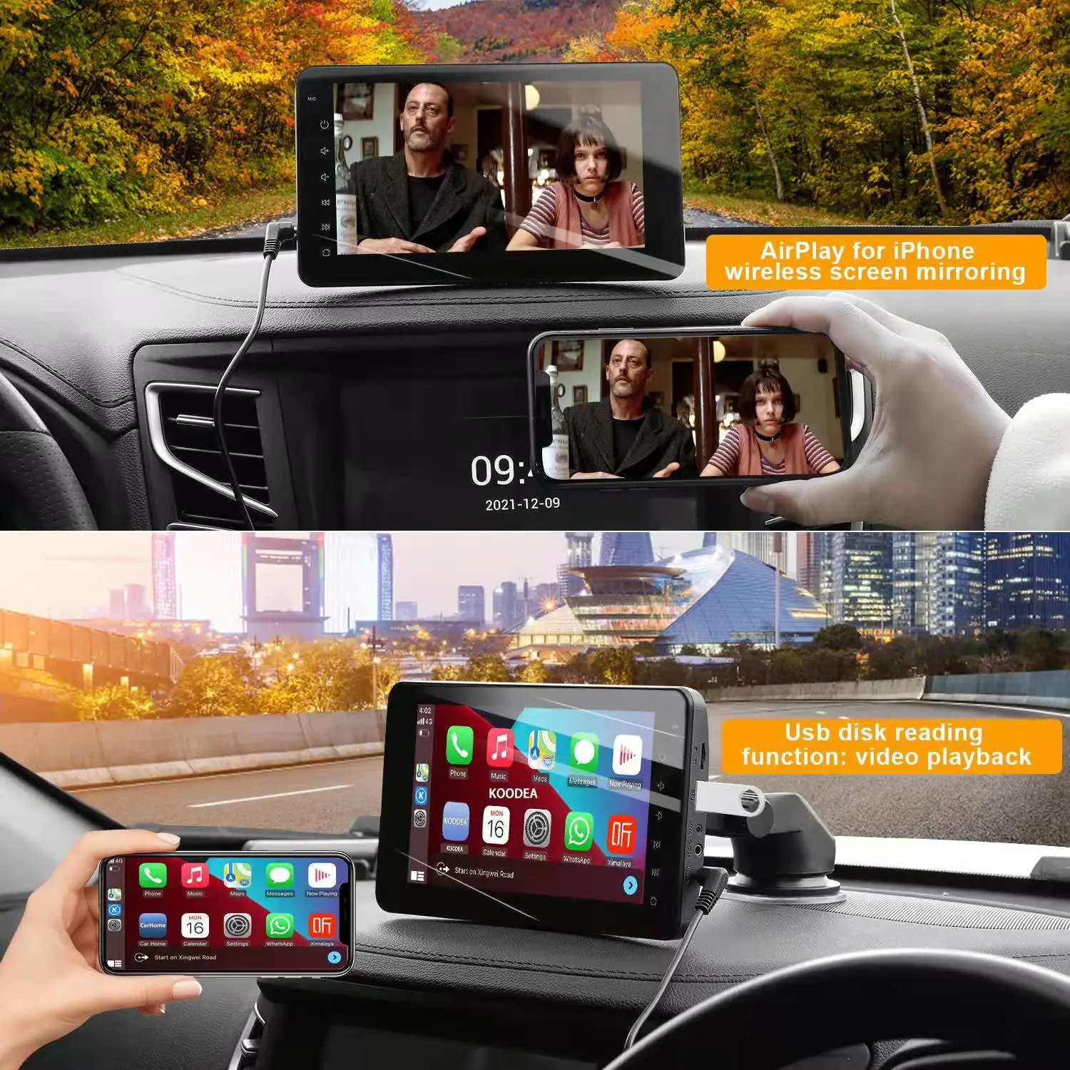 Портативный Carplay Android автомобильный беспроводной 7-дюймовый Радио мультимедийная