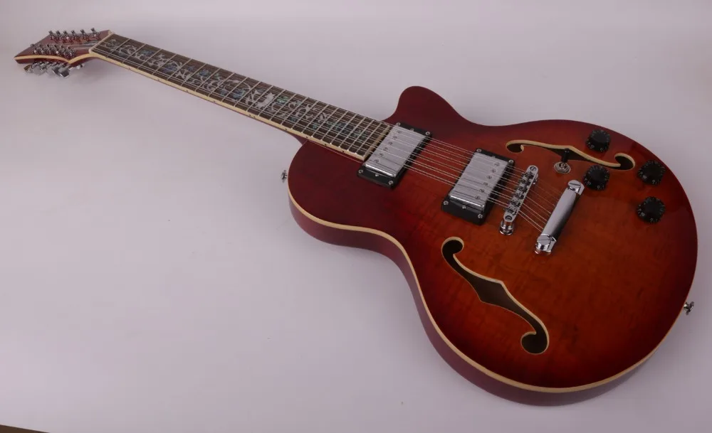 Бесплатная доставка гитара на заказ 12 струн полый корпус электрогитара