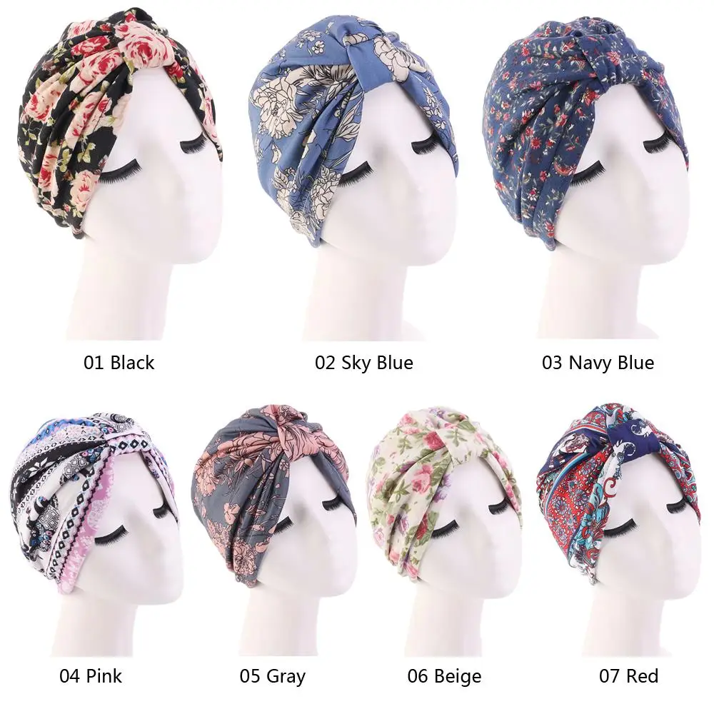

Women's Chemo Cap Cancer Hat Flower Printed Muslim Hair Scarf Turban Head Wrap Cover Skullies Beanies