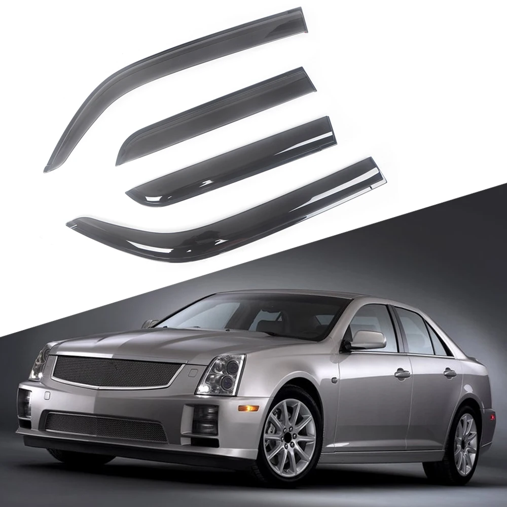 

Козырек для Cadillac STS 2005-2007, дефлекторы для автомобильных боковых окон, козырек для защиты от дождя, черный козырек для двери, вентиляционные о...