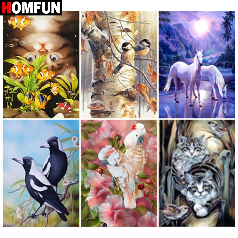 

HOMFUN 5d Diamond Painting Full Square/Round "bird Cat White horse" Picture Of Rhinestone DIY Diamond Embroidery Home Decor