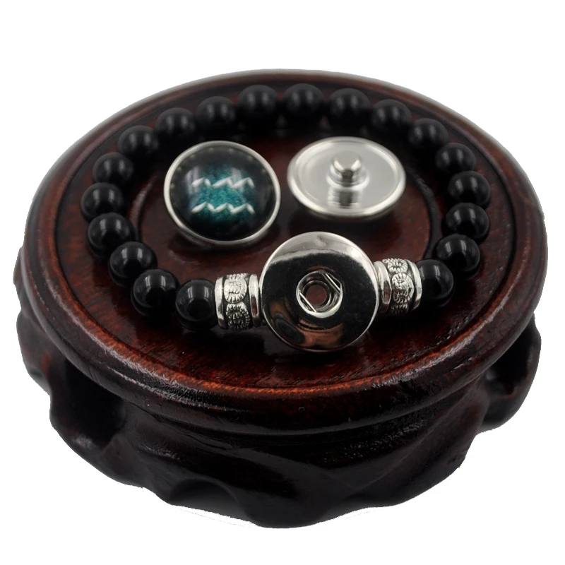 2018 черный круглый обсидиановый браслет ювелирные изделия 12 знаков зодиака с